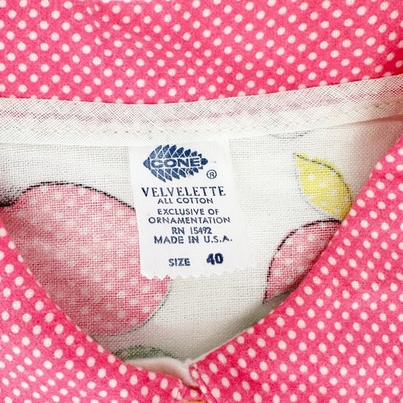 Vintage 60s Flannel Fruit Pajamas 2 Piece Set Size M Made in USA - Picture 2 of 8